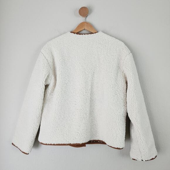 NEW Scotch & Soda Short Teddy Toggle Jacket in Cream - Picture 12 of 13